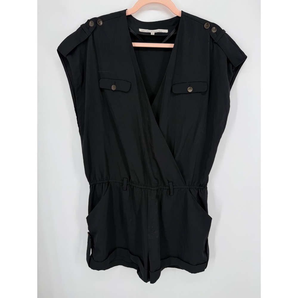 Rachel Rachel Roy Romper Women Large Black Utility Surplice V-Neck Sleeveless